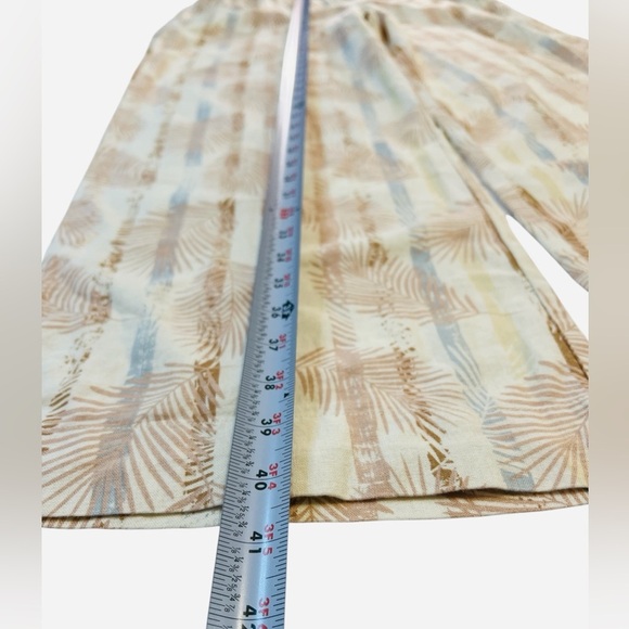 Sound Style Front Wide Leg Beach Linen Pant, Pockets, Tan & Blue, Size Medium - Picture 4 of 12